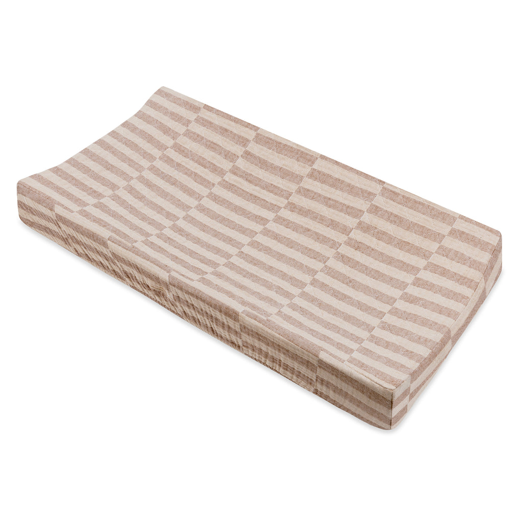 T30637,Babyletto,Cocoa Stripe Quilted Muslin Changing Pad Cover in GOTS Certified Organic Cotton