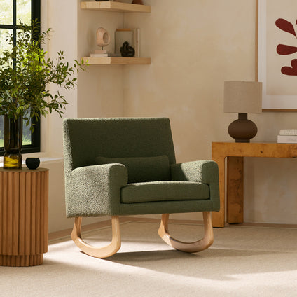 1085OBL,Nursery Works,Sleepytime Rocker in Olive Boucle w/Light Legs