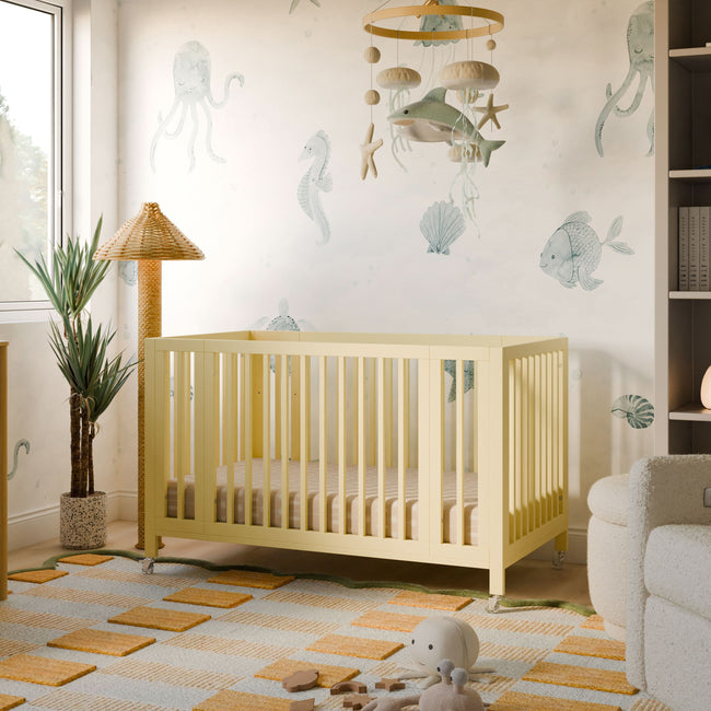 M30880PY,Babyletto,Rolli 9-in-1 Convertible All-Stages® Crib w/ Bassinet & Toddler Bed Kits in Pale Yellow