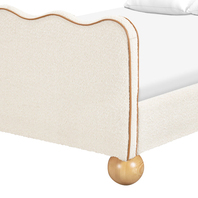M31396PWBTAN,Babyletto Kids,Rizo Full Bed in Performance Ivory Boucle w/ VTan Leather Piping
