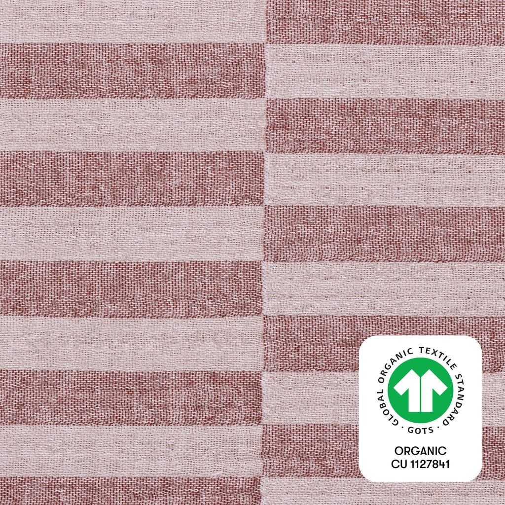 T30435,Babyletto,Maroon Stripe Muslin Crib Sheet in GOTS Certified Organic Cotton