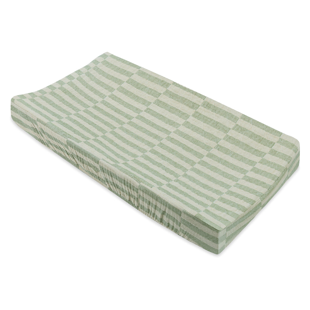 T30537,Babyletto,Moss Stripe Quilted Muslin Changing Pad Cover in GOTS Certified Organic Cotton