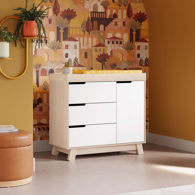 M4223NXW,Babyletto,Hudson 3-Drawer Changer Dresser w/Removable Changing Tray in WashedNatural/White