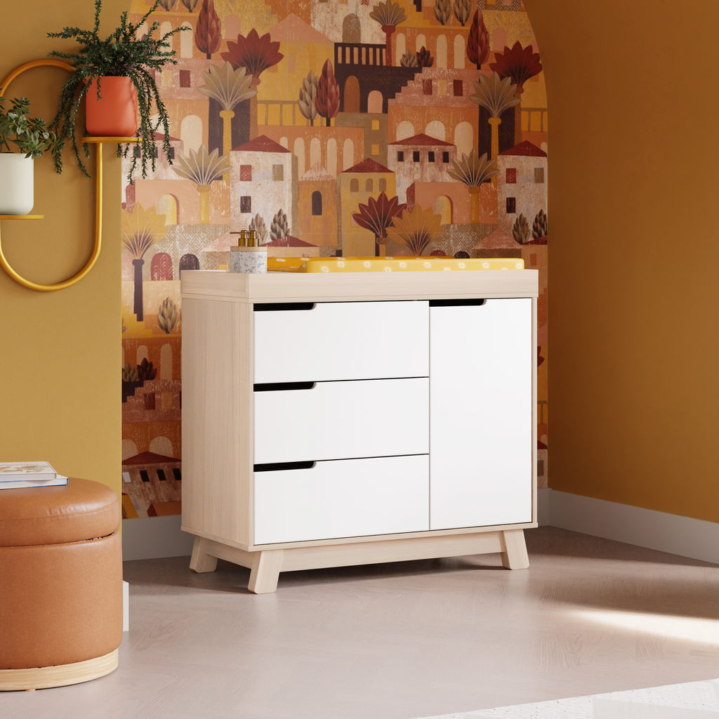 M4223NXW,Babyletto,Hudson 3-Drawer Changer Dresser w/Removable Changing Tray in WashedNatural/White