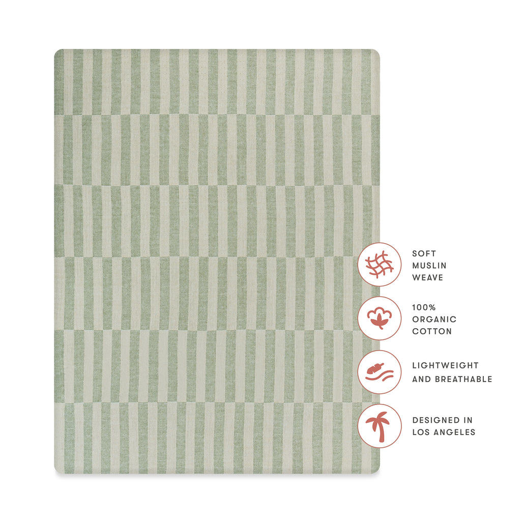 T30533,Babyletto,Moss Stripe Muslin All-Stages Midi Crib Sheet in GOTS Certified Organic Cotton