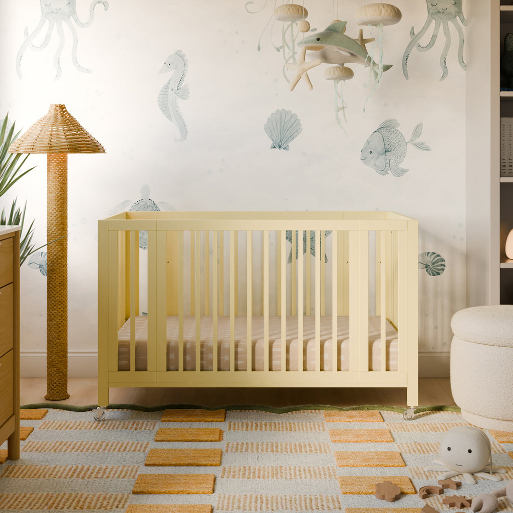 M30880PY,Babyletto,Rolli 9-in-1 Convertible All-Stages® Crib w/ Bassinet & Toddler Bed Kits in Pale Yellow