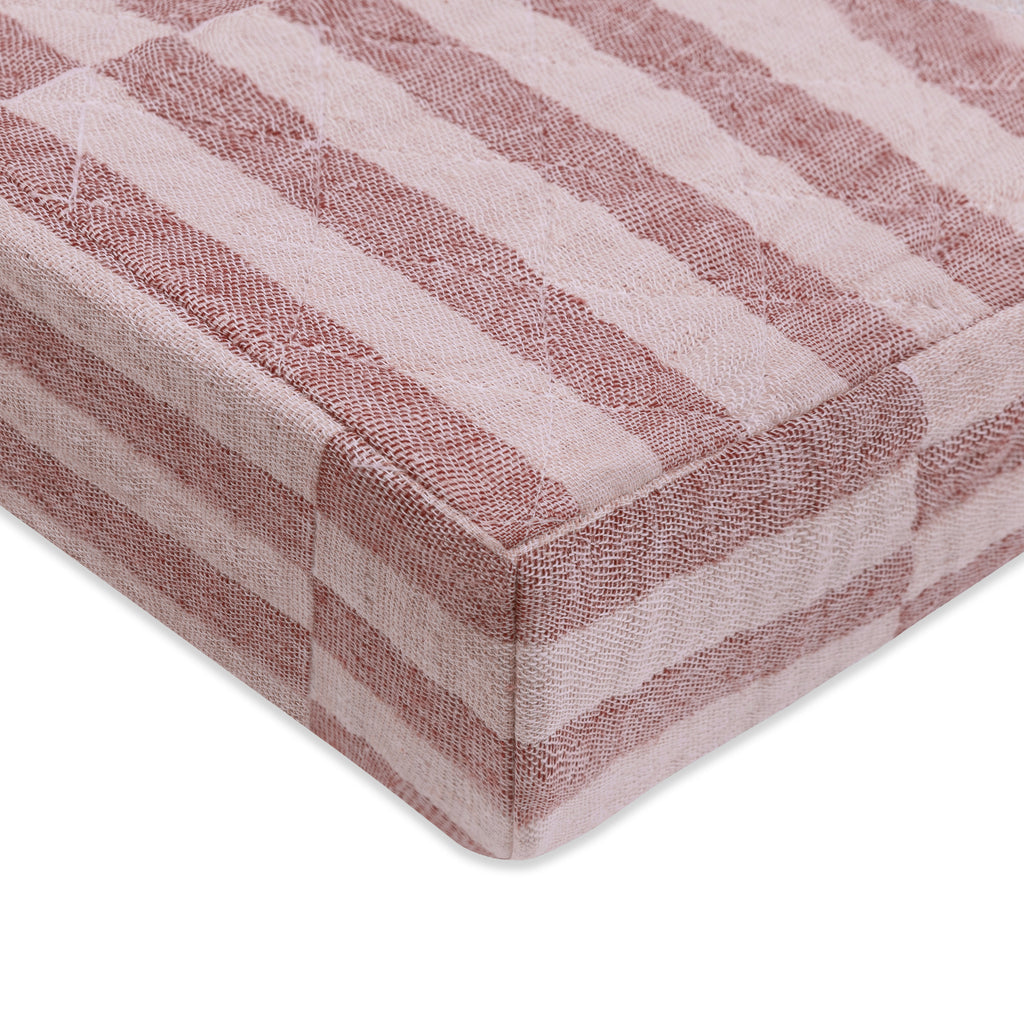 T30437,Babyletto,Maroon Stripe Quilted Muslin Changing Pad Cover in GOTS Certified Organic Cotton