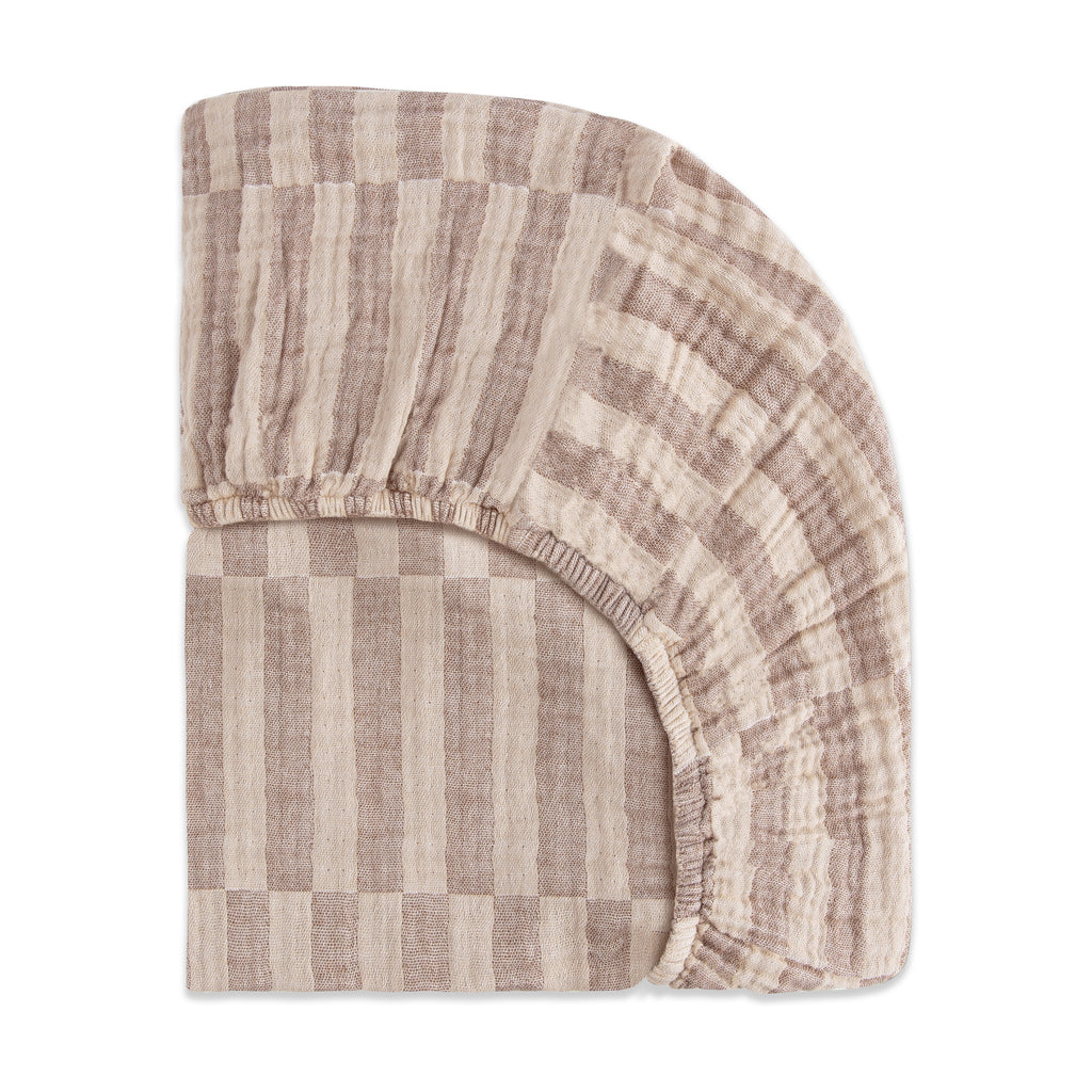 T30633,Babyletto,Cocoa Stripe Muslin All-Stages Midi Crib Sheet in GOTS Certified Organic Cotton