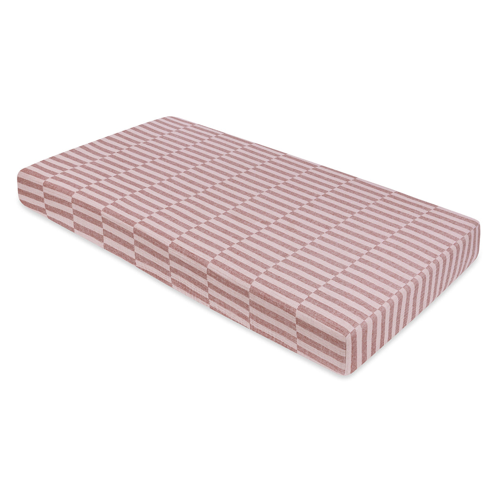 T30435,Babyletto,Maroon Stripe Muslin Crib Sheet in GOTS Certified Organic Cotton