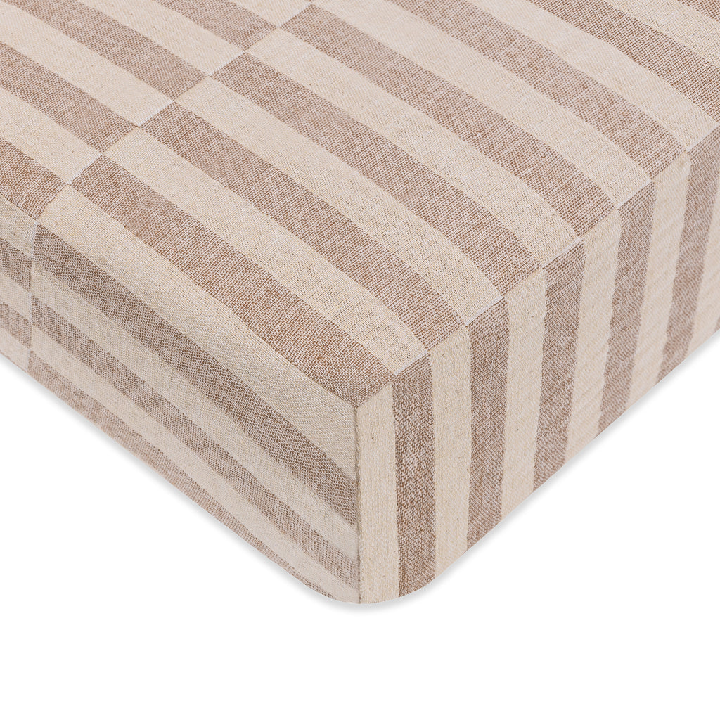 T30635,Babyletto,Cocoa Stripe Muslin Crib Sheet in GOTS Certified Organic Cotton