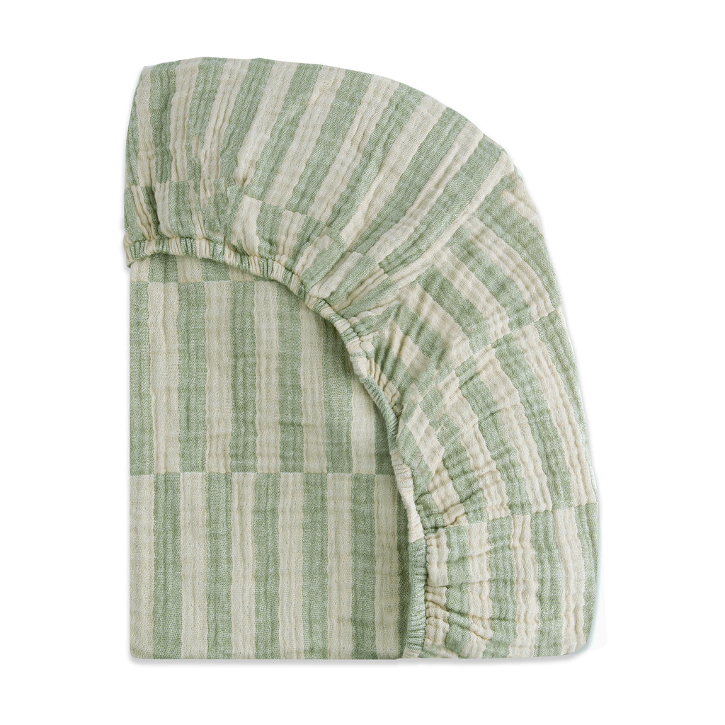 T30535,Babyletto,Moss Stripe Muslin Crib Sheet in GOTS Certified Organic Cotton