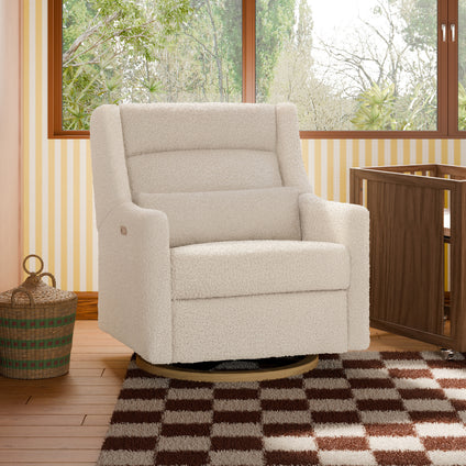 M11278ATLB,Babyletto,Kiwi Plus Chair and a Half Power Glider Recliner in Almond Teddy Loop w/ Light Wood Base