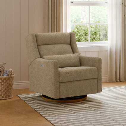 M11278LTDB,Babyletto,Kiwi Plus Chair and a Half Power Glider Recliner in Latte Teddy Loop w/ Dark Wood Base