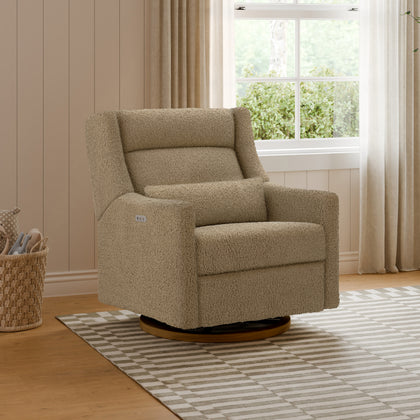 M11278LTDB,Babyletto,Kiwi Plus Chair and a Half Power Glider Recliner in Latte Teddy Loop w/ Dark Wood Base