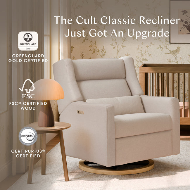 M11278PBEWLB,Babyletto,Kiwi Plus Chair and a Half Power Glider Recliner in Performance Beach Eco-Weave w/ Light Wood Base