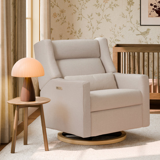 M11278PBEWLB,Babyletto,Kiwi Plus Chair and a Half Power Glider Recliner in Performance Beach Eco-Weave w/ Light Wood Base