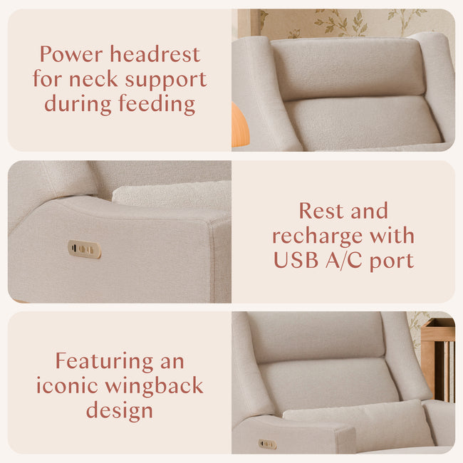 M11278PBEWLB,Babyletto,Kiwi Plus Chair and a Half Power Glider Recliner in Performance Beach Eco-Weave w/ Light Wood Base