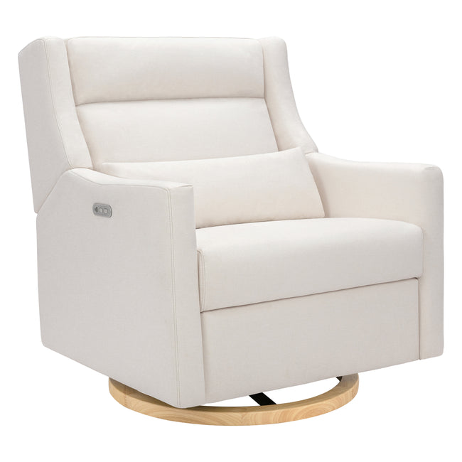 M11278PCMEWLB,Babyletto,Kiwi Plus Chair and a Half Power Glider Recliner in Performance Cream Eco-Weave w/ Light Wood Base
