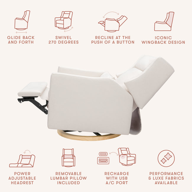 M11278PCMEWLB,Babyletto,Kiwi Plus Chair and a Half Power Glider Recliner in Performance Cream Eco-Weave w/ Light Wood Base