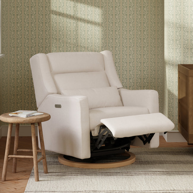 M11278PCMEWLB,Babyletto,Kiwi Plus Chair and a Half Power Glider Recliner in Performance Cream Eco-Weave w/ Light Wood Base