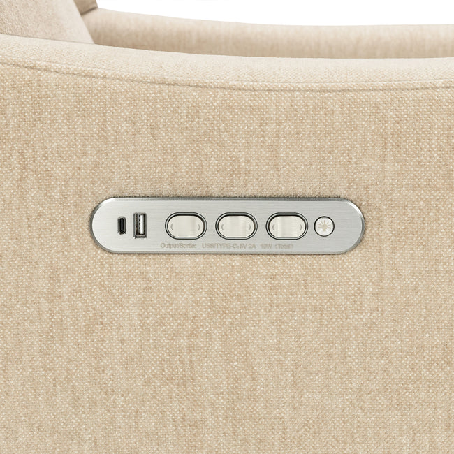 M11282DECDB,Babyletto,Kiwi Pro Power Glider Recliner w/ Power Lumbar in Performance Desert Eco-Chenille w/Dark WoodBase
