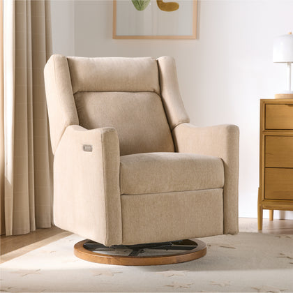 M11282DECDB,Babyletto,Kiwi Pro Power Glider Recliner w/ Power Lumbar in Performance Desert Eco-Chenille w/Dark WoodBase