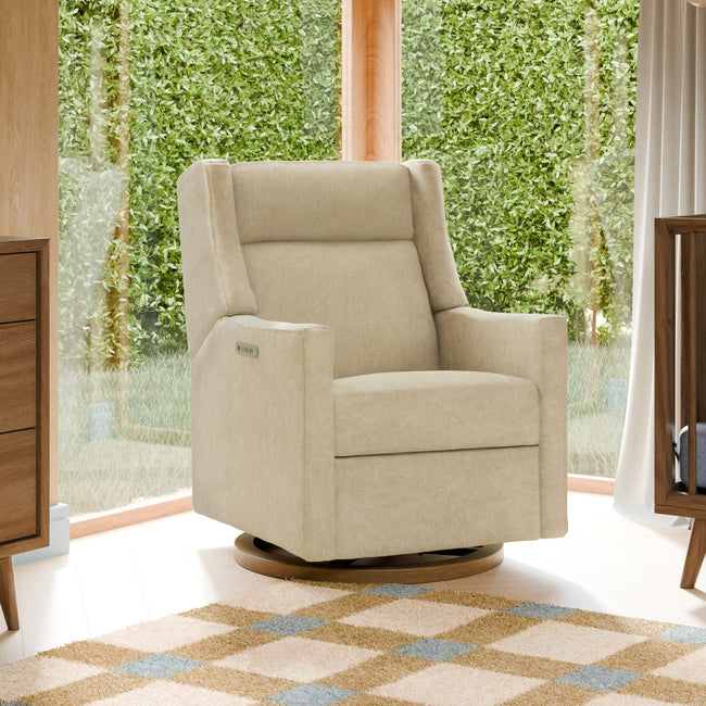 M11282DECDB,Babyletto,Kiwi Pro Power Glider Recliner w/ Power Lumbar in Performance Desert Eco-Chenille w/Dark WoodBase