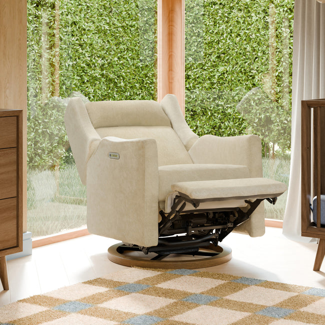 M11282DECDB,Babyletto,Kiwi Pro Power Glider Recliner w/ Power Lumbar in Performance Desert Eco-Chenille w/Dark WoodBase