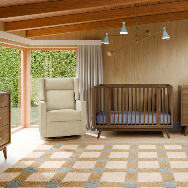 M11282DECDB,Babyletto,Kiwi Pro Power Glider Recliner w/ Power Lumbar in Performance Desert Eco-Chenille w/Dark WoodBase