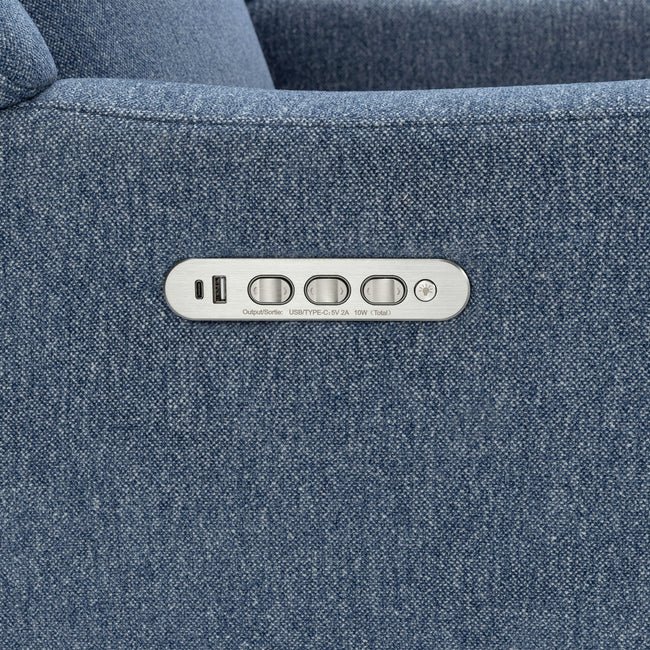 M11282OECDB,Babyletto,Kiwi Pro Power Glider Recliner w/ Power Lumbar in Performance Ocean Eco-Chenille w/Dark WoodBase