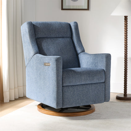 M11282OECDB,Babyletto,Kiwi Pro Power Glider Recliner w/ Power Lumbar in Performance Ocean Eco-Chenille w/Dark WoodBase