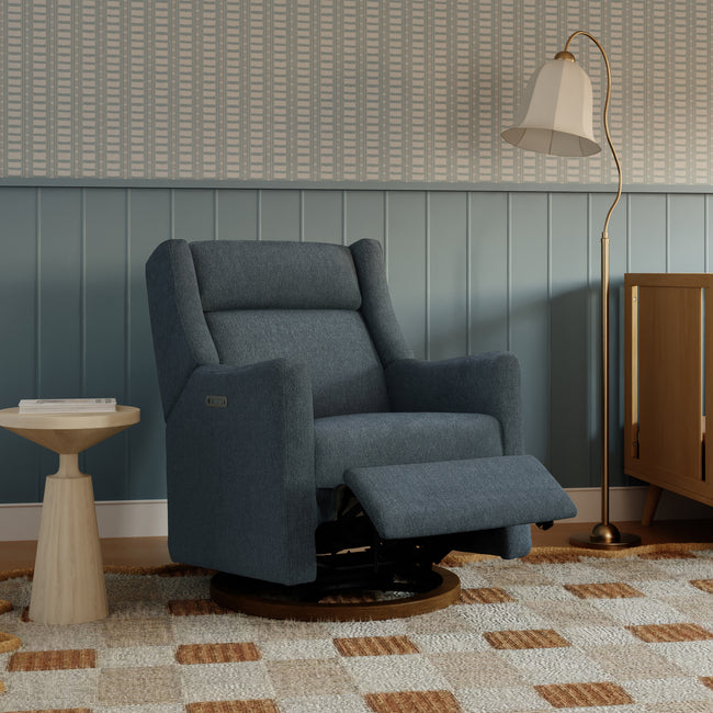 M11282OECDB,Babyletto,Kiwi Pro Power Glider Recliner w/ Power Lumbar in Performance Ocean Eco-Chenille w/Dark WoodBase