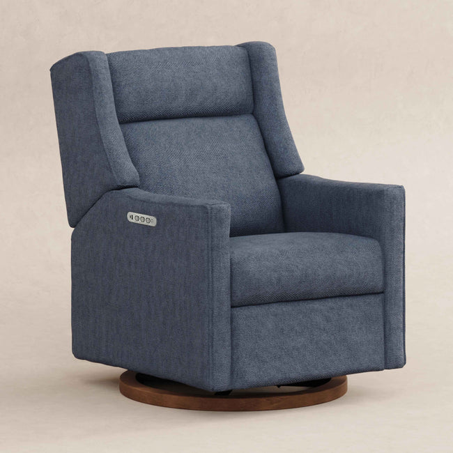 M11282OECDB,Babyletto,Kiwi Pro Power Glider Recliner w/ Power Lumbar in Performance Ocean Eco-Chenille w/Dark WoodBase