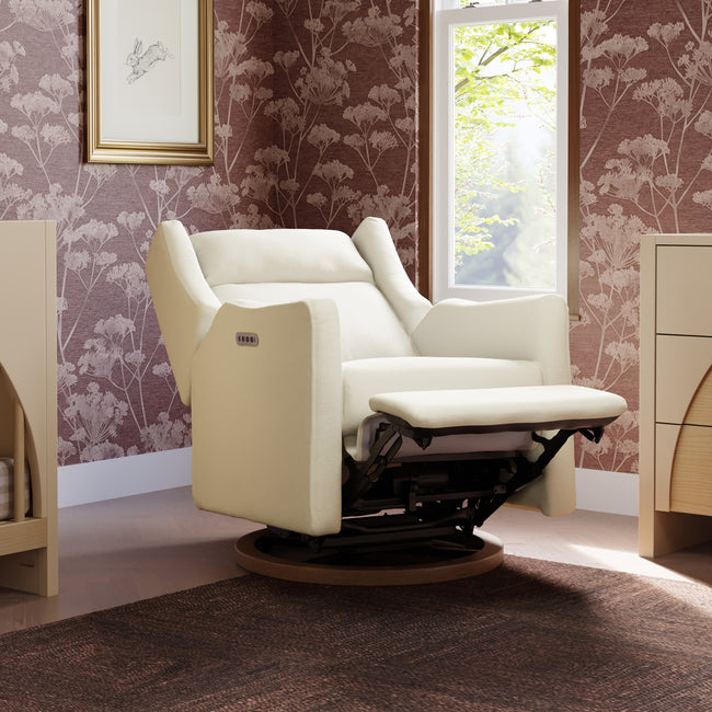 M11282OYECDB,Babyletto,Kiwi Pro Power Glider Recliner w/ Power Lumbar in Performance Oyster Eco-Chenille w/Dark WoodBase