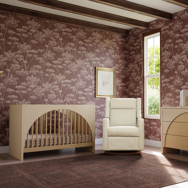 M11282OYECDB,Babyletto,Kiwi Pro Power Glider Recliner w/ Power Lumbar in Performance Oyster Eco-Chenille w/Dark WoodBase