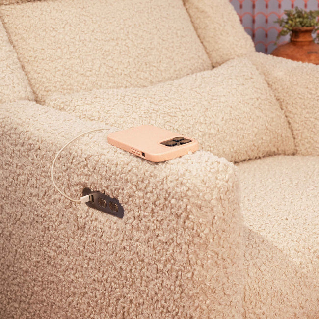 M11286AT,Babyletto,Kiwi Plus Power Glider Recliner w/ Power Headrest in Almond Teddy Loop