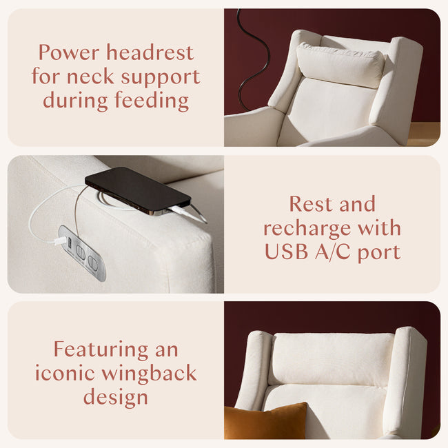 M11286PCMEW,Babyletto,Kiwi Plus Power Glider Recliner w/ Power Headrest in Performance Cream Eco-Weave