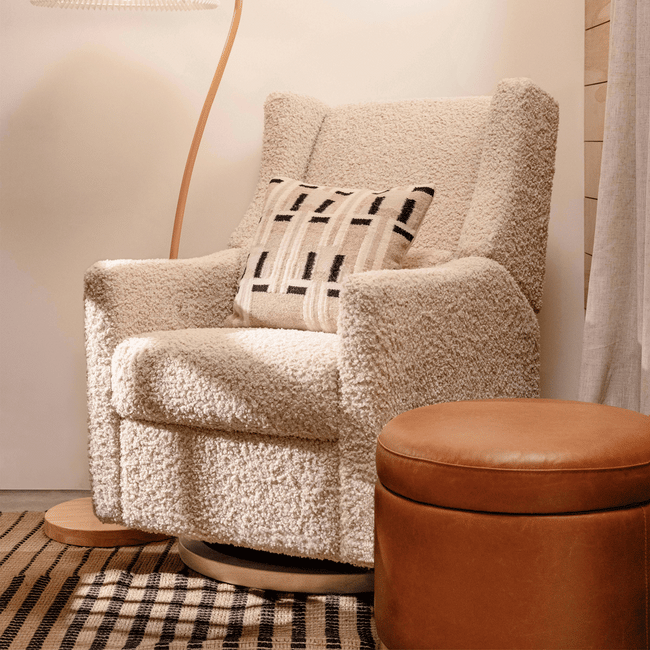 M11288ATLB,Babyletto,Kiwi Glider Recliner w/ Electronic Control and USB in Almond Teddy Loop w/ Light Wood Base