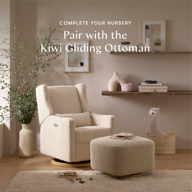 M11288ATLB,Babyletto,Kiwi Glider Recliner w/ Electronic Control and USB in Almond Teddy Loop w/ Light Wood Base