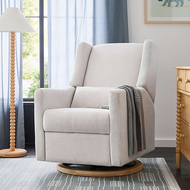 M11288FCSLB,Babyletto,Kiwi Glider Recliner w/ Electronic Control and USB in Fog Chatham Stripe Performance Eco-Weave w/LB