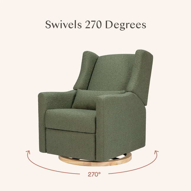 M11288OBLB,Babyletto,Kiwi Glider Recliner w/ Electronic Control and USB in Olive Boucle w/Light Wood Base