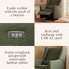 M11288OBLB,Babyletto,Kiwi Glider Recliner w/ Electronic Control and USB in Olive Boucle w/Light Wood Base
