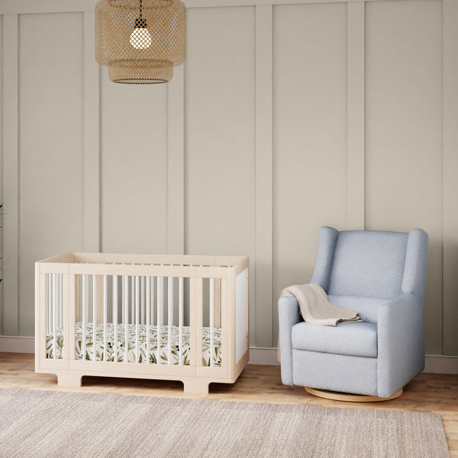 M11288PCETLB,Babyletto,Kiwi Glider Recliner w/ Electronic Control and USB in Performance Blue Chambray Eco-Twill/Light Wood