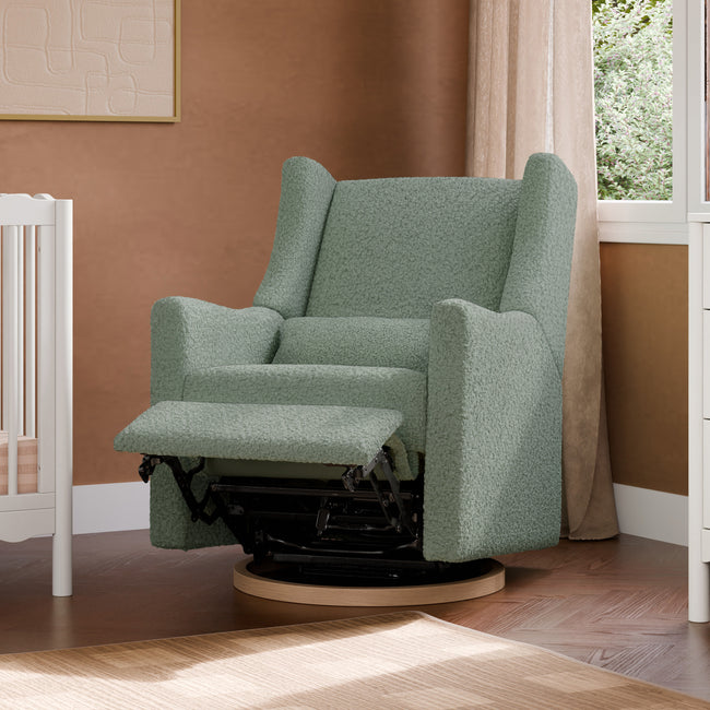 M11288STLB,Babyletto,Kiwi Glider Recliner w/ Electronic Control and USB in Sage Teddy Loop w/ Light Wood Base