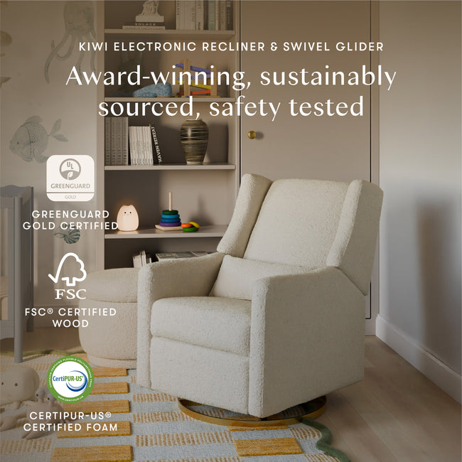 M11288WBG,Babyletto,Kiwi Glider Recliner w/ Electronic Control and USB in Ivory Boucle w/Gold Base
