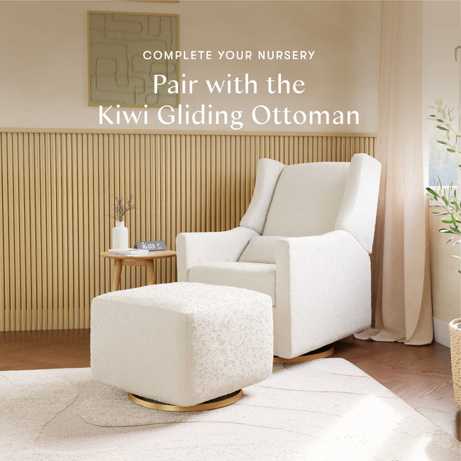 M11288WBG,Babyletto,Kiwi Glider Recliner w/ Electronic Control and USB in Ivory Boucle w/Gold Base