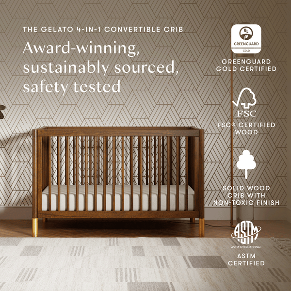 M12901NLGLD,Babyletto,Gelato 4-in-1 Convertible Crib w/Toddler Conversion Kit in Natural Walnut Gold Ft