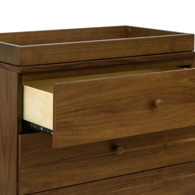 M12923NLGLD,Babyletto,Gelato 3-Drawer Changer Dresser  Gold Feet w/Removable Changing Tray in Natural Walnut
