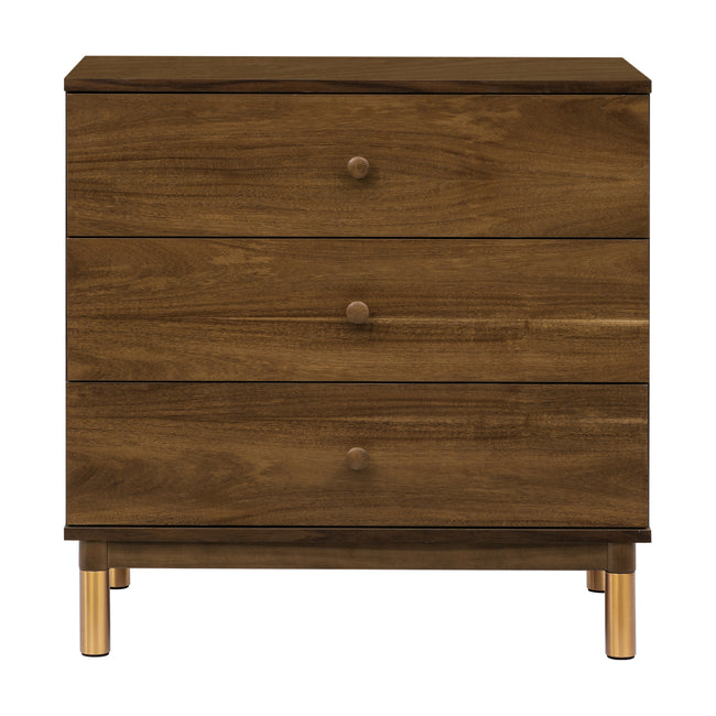 M12923NLGLD,Babyletto,Gelato 3-Drawer Changer Dresser  Gold Feet w/Removable Changing Tray in Natural Walnut