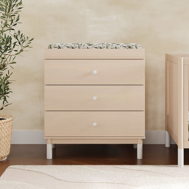M12923NXW,Babyletto,Gelato 3-Drawer Changer Dresser  White Feet w/Removable Changing Tray in Washed Natural
